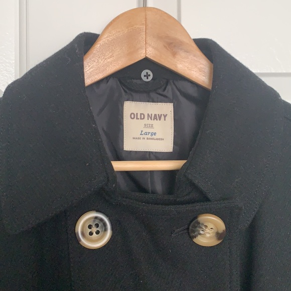 Old Navy Long Black Double Breasted Coat.  Size L - Picture 4 of 4